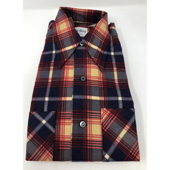 NEW NOS Sir Guy Long Sleeve Plaid Shirt MADE IN USA Rare 14.5 Small Red Blue - Picture 1 of 8
